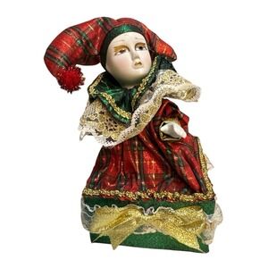 Vintage Christmas Porcelain Jester Music Box. San Francisco Music Box Co. Plays